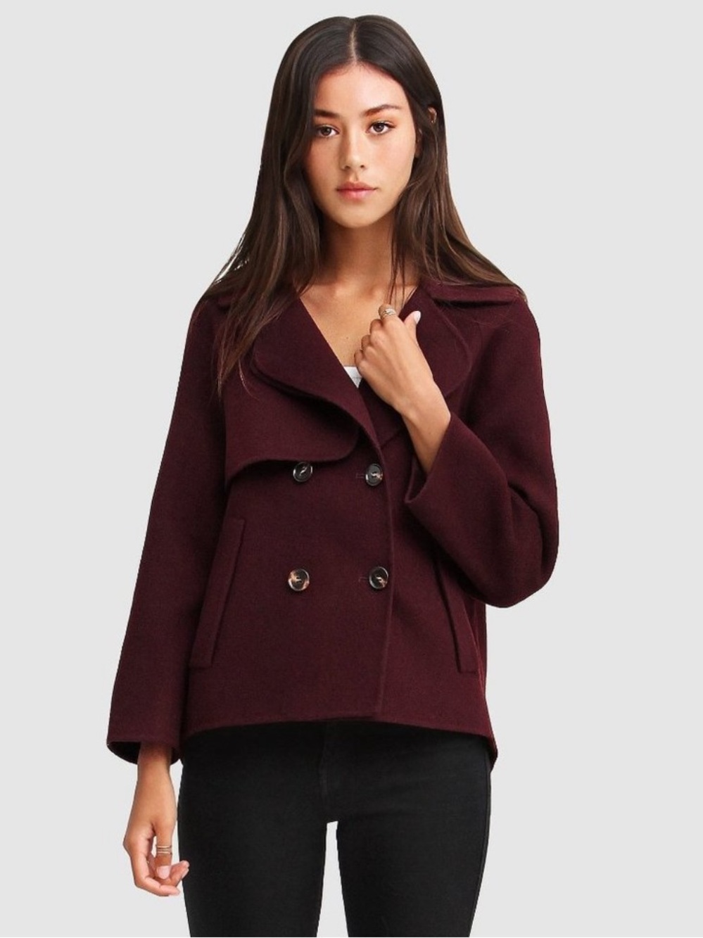 Belle & Bloom I'm Yours Wool Blend Peacoat Burgundy Small